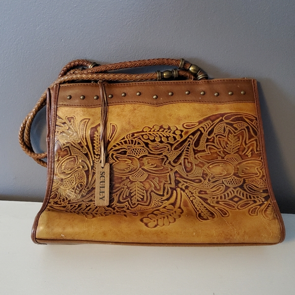 Scully Bags Scully Tan Leather Shoulder Bag Hand Tooled Western